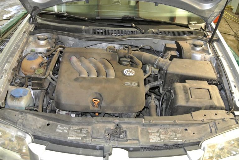 Dirty engine bay before detailing