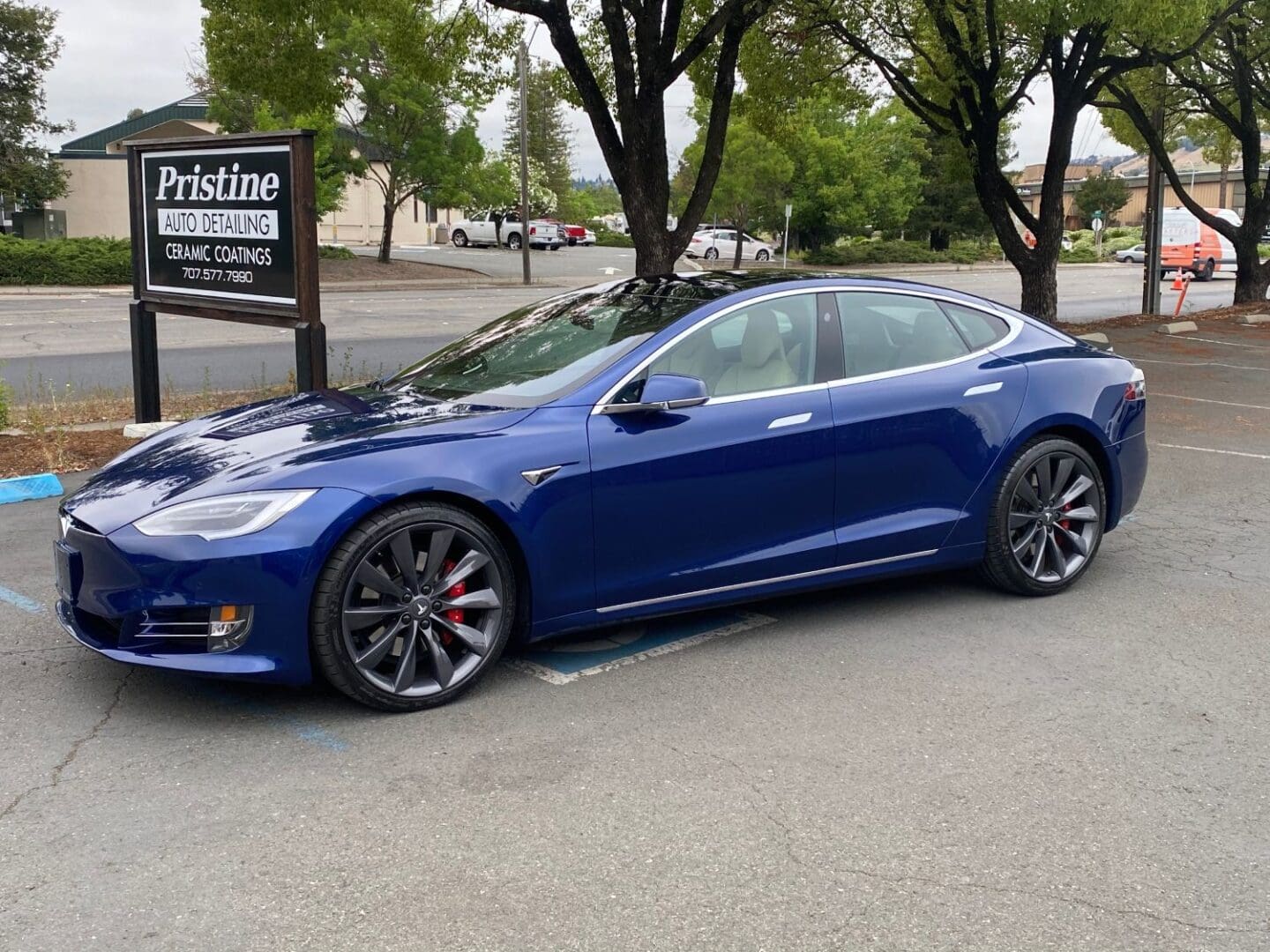 Blue Model S with Ceramic Coating installed