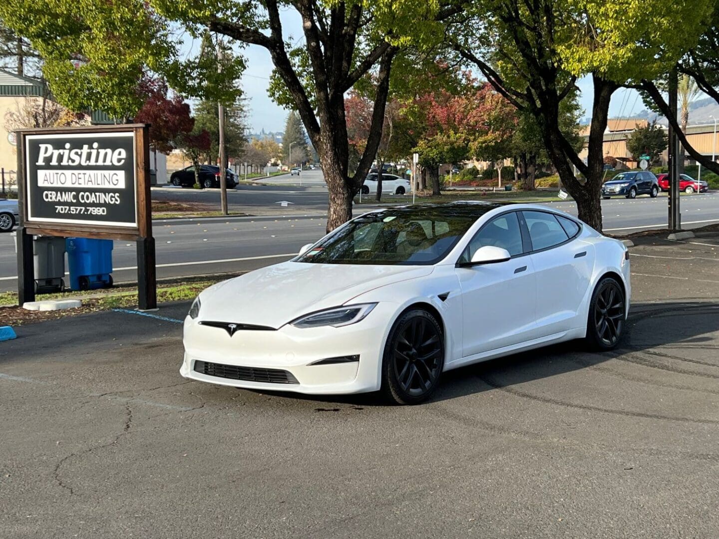White Model S with Ceramic Coating installed