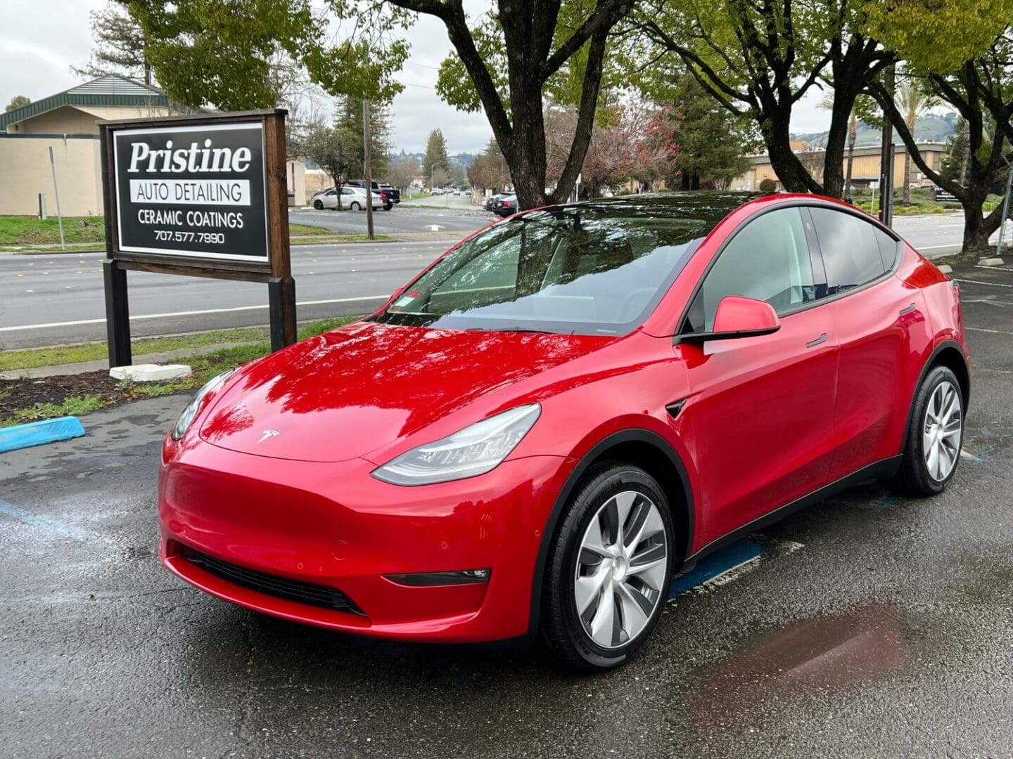 Ceramic Coating applied to this Red Model Y